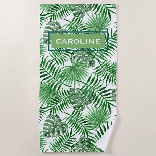 お尻カスタムレトロトロピカルグリーンパームリーファパターン ビーチタオル (正面)