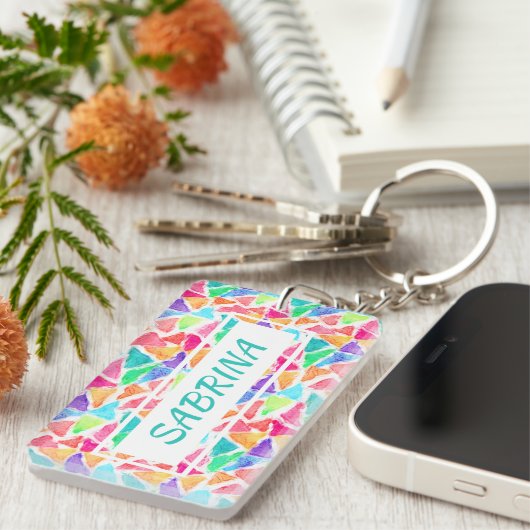 お尻カスタム三角形ポリゴンモザイク水彩画 キーホルダー (正面右)