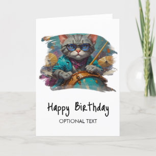 *~*お尻クールキャットドラマーAP91誕生日カード サンキューカード