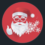 お尻サンタクロースPapercut on Red Christmas ラウンドシール<br><div class="desc">鮮やかな赤に雪の結晶を貼ったペーパーカットのサンタクロース。一致するイベント製品を探す。</div>