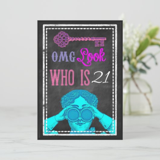 お尻シャルボードレトロ21st誕生日パーティー招待状 招待状 (スタンド正面)