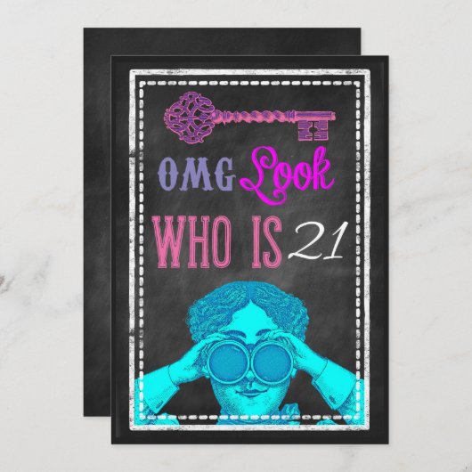 お尻シャルボードレトロ21st誕生日パーティー招待状 招待状 (正面/裏面)