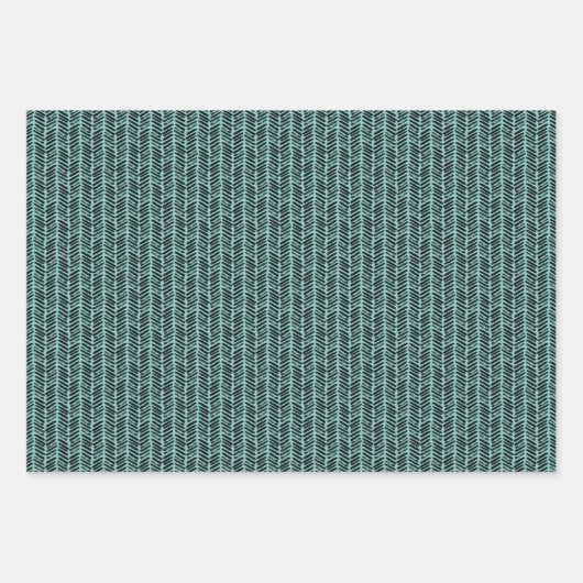 お尻シーガラスティール（緑がかった色）グリーンホワイト抽象芸術ジグザグアート ラッピングペーパーシート (正面3)