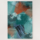 お尻ティール(緑がかった色)ブルーミントグリーンオレンジブラッシュストロークアート ジグソーパズル (縦)