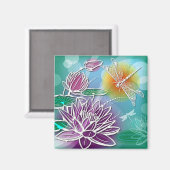 お尻ドラゴンフライかわいらしサマーモダンフローラアート マグネット (正面/裏面)