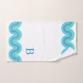 お尻バイオレットティール（緑がかった色）ブルーターコイズグリーンウェーブパターン バスタオルセット (ハンドタオル)