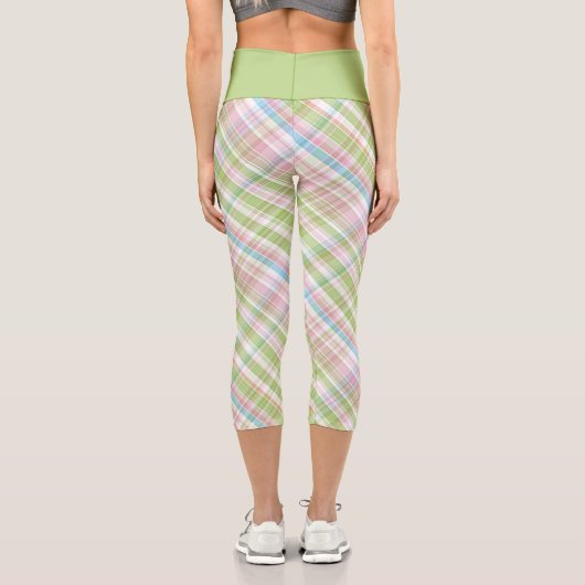 お尻バイオレットピンクターコイズグリーンブループレイドパターン カプリレギンス (裏面)