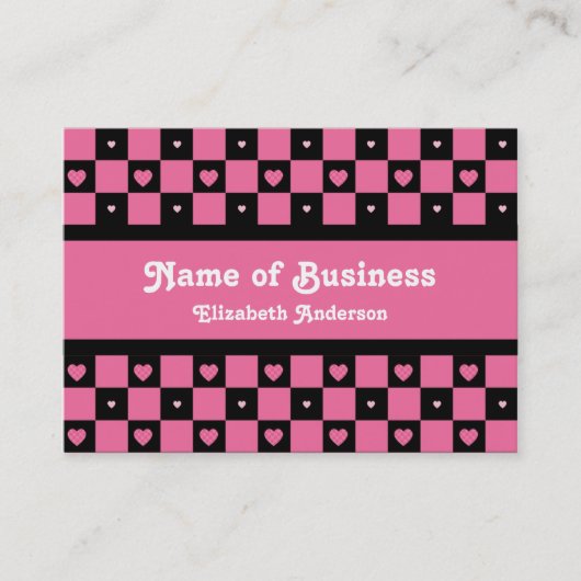 お尻ピンクとブラックのハートスタイリッシュパタ市松模様にーン 名刺 (正面)