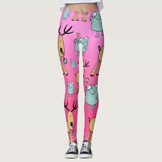 お尻ピンクの休日の冬の寒いクリスマス動物 レギンス (正面)