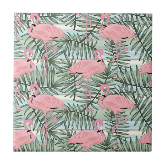 お尻ピンクフラミンゴかわいいパームの葉柄 タイル (正面)
