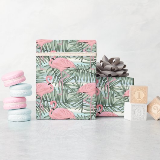 お尻ピンクフラミンゴズキュートパームリーフレスアートパターン ラッピングペーパー (ベビーシャワー)