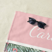 お尻ピンクフラミンゴズパームリーフレスパターンカスタム ビーチタオル (インサイチュ)