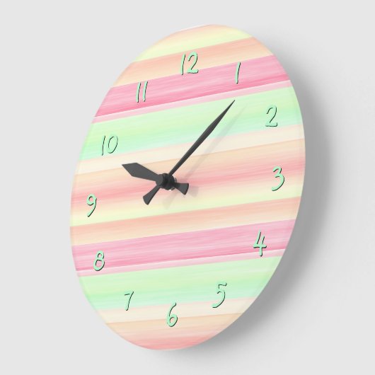 お尻ピンクミントグリーン水の色のパタストライプーン ラージ壁時計 (傾斜)