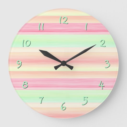 お尻ピンクミントグリーン水の色のパタストライプーン ラージ壁時計 (正面)