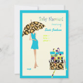 お尻ママベビーシャワー青いドレスヒョウのスポット 招待状 (正面)