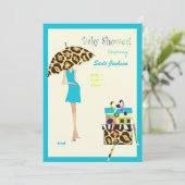 お尻ママベビーシャワー青いドレスヒョウのスポット 招待状 (スタンド正面)