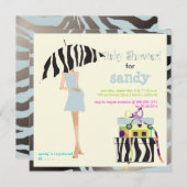 お尻ママ、シルバーブルーゼブラベビーシャワー 招待状 (正面/裏面)