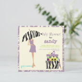 お尻ママ、紫のダマスク/ゼブラのベビーシャワー 招待状 (スタンド正面)