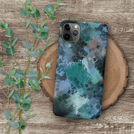お尻モダンティール（緑がかった色）グリーンバイオレットブルーブラシストロークアート iPhone 12ケース