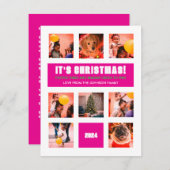 お尻モダンピンク&ホワイト9フォトフラットホリデーカード シーズンカード (正面/裏面)