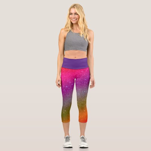 お尻レインボー宇宙グリッターハイウエスト カプリレギンス (正面)