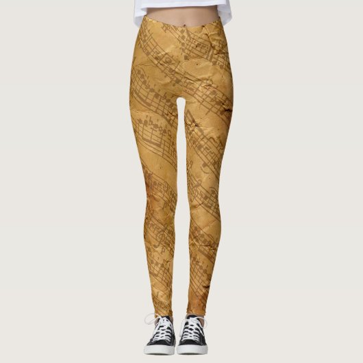 お尻ヴィンテージ音符パターンアンティーク女子 レギンス (正面)