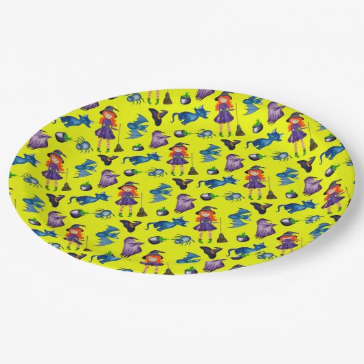 お尻不気味な魔女ハローウィンパーティ供給イエロー ペーパープレート (アングル)