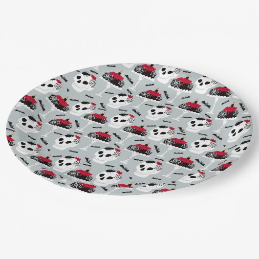 お尻不気味クローリースパイダーズスカルケーキハロウィーン ペーパープレート (アングル)