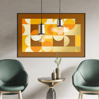 お尻抽象芸術円波状金ゴールドモザイクアートパターン 箔ポスター