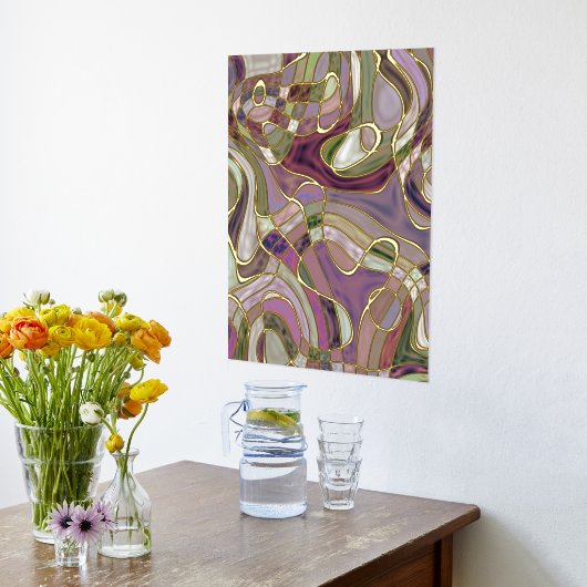 お尻抽象芸術波線金ゴールドモザイクアートパターン 箔ポスター (レイダウン (キッチン))