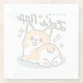 お尻最初に、レッツ昼寝 – かわいいコーギお尻漫画 ガラスコースター (裏面)