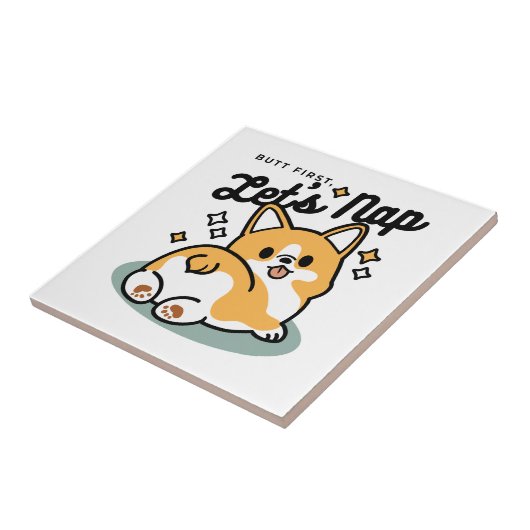 お尻最初に、レッツ昼寝 – かわいいコーギお尻漫画 タイル (側面)