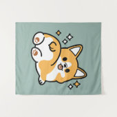 お尻最初に、レッツ昼寝 – かわいいコーギお尻漫画 タペストリー (正面(横))