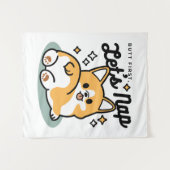 お尻最初に、レッツ昼寝 – かわいいコーギお尻漫画 タペストリー (正面(横))