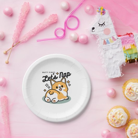お尻最初に、レッツ昼寝 – かわいいコーギお尻漫画 ペーパープレート (パーティー)
