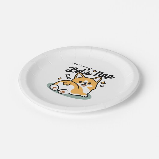 お尻最初に、レッツ昼寝 – かわいいコーギお尻漫画 ペーパープレート (アングル)