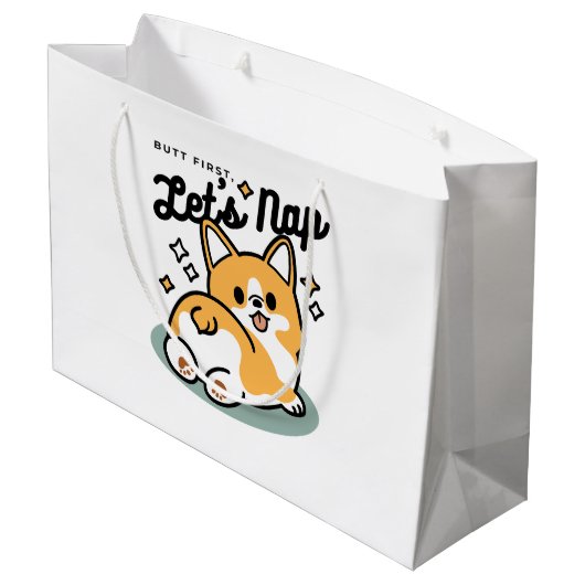 お尻最初に、レッツ昼寝 – かわいいコーギお尻漫画 ラージペーパーバッグ (裏面アングル)