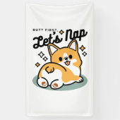 お尻最初に、レッツ昼寝 – かわいいコーギお尻漫画 横断幕 (縦)