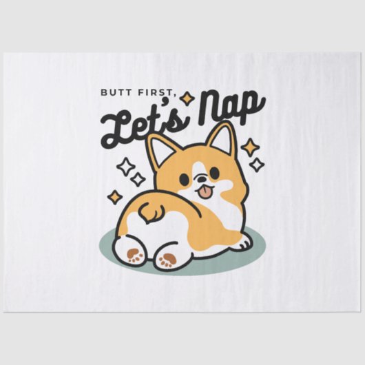 お尻最初に、レッツ昼寝 – かわいいコーギお尻漫画 薄葉紙 (正面)
