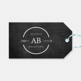 お尻&エッジモノグラムの黒い木に矢印を付けたロゴ ギフトタグ