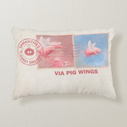 お届け自身豚飛んでいる送料アクセント枕 アクセントクッション (正面)