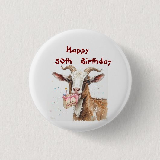 お山の大将おじいちゃんヤギのカスタム年齢の誕生日 缶バッジ (正面)