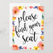 お席にお着きください アフォーダブル ボーホー フラワーのサイン 招待状 (正面/裏面)