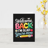 お帰りなさい！学校に戻ってきてくれて嬉しいわ。バックトゥスクールティー カード (黄色い花)