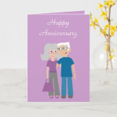 お年寄りの漫画カップル　記念日カード カード (黄色い花)