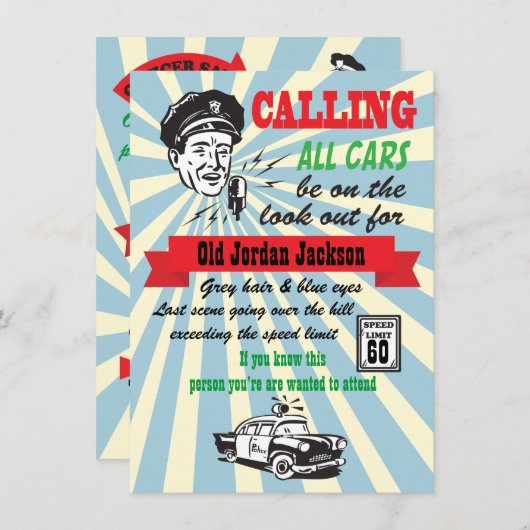 お年寄りスピード違反警官 誕生日招待状 招待状 (正面/裏面)