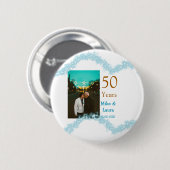 お幸せに50周年記念 + 夫婦の名前 + 結婚記念日 缶バッジ (正面&裏面)