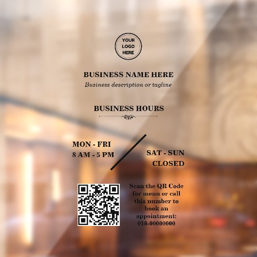 お店のロゴ入り 開店時間 ドアステッカー ウィンドウサイン (シート2)