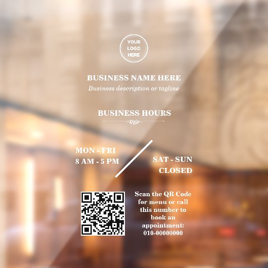 お店のロゴ入り 開店時間 ドア看板 ウィンドウサイン (シート2)