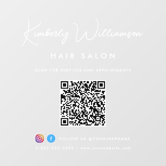 お店の名前 おしゃれなシグネチャースクリプト QRコード ウィンドウサイン (シート)